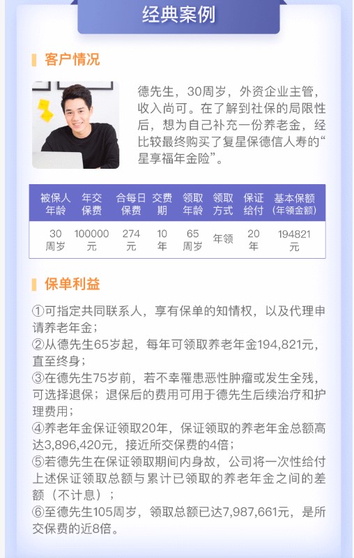 復(fù)星保德信星享福年金計(jì)劃案例介紹