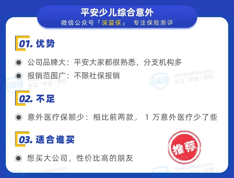 3、 平安少兒綜合意外：大品牌首選