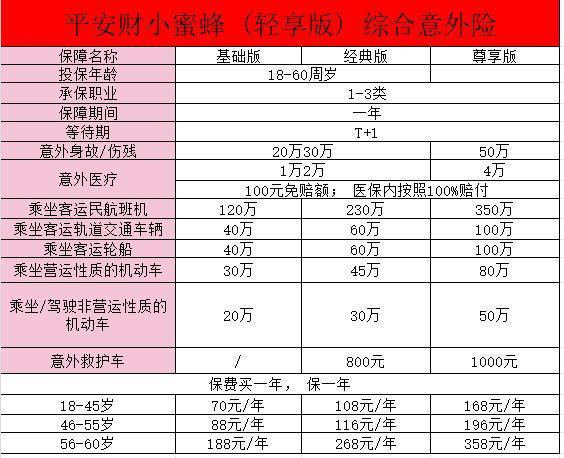 小蜜蜂(輕享版)綜合意外險(xiǎn)