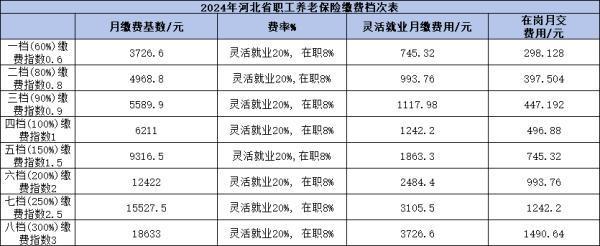 河北2024養(yǎng)老保險(xiǎn)繳費(fèi)檔次是多少？附帶計(jì)算公式