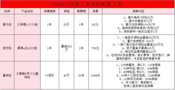2000元左右的兒童保險