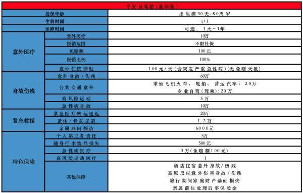 平安自駕游(豪華版)旅行意外險